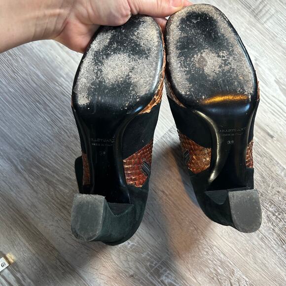 Jill Stuart Black Suede & Snakeskin Leather Ankle Boots Heels Made in Italy 39 - Picture 7 of 8